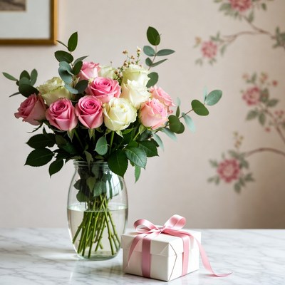 Pink Roses Bouquet with Gift Box