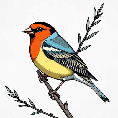 Colorful Bullfinch Perched on Branch