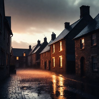 Rainy Cobblestone Alley in Stone Village