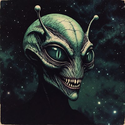Green Alien Head with Antennae