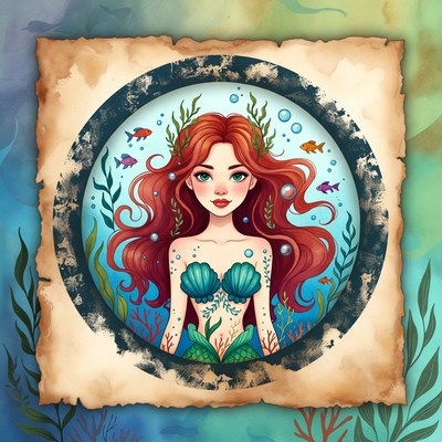 Redhead Mermaid in Parchment Frame