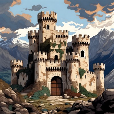 Medieval Castle on Snowy Mountains