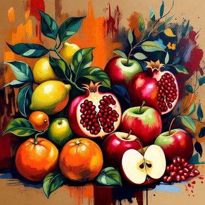 Vibrant Pomegranate Apples Lemons Oranges