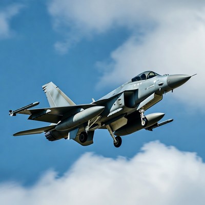 Military jet landing on runway