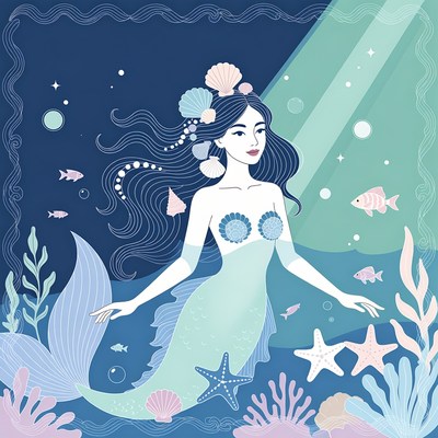 Asian mermaid in underwater scene