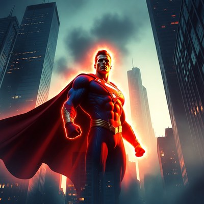 Superman standing in city skyline