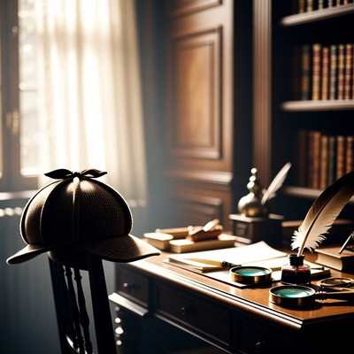 Sherlock Holmes Deerstalker Hat on Desk