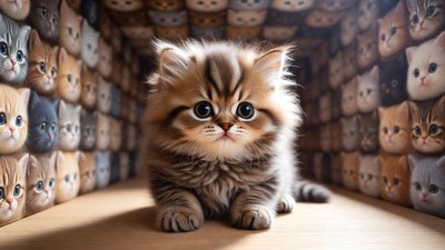British Shorthair Kitten Surrounded by Cats