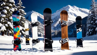 Colorful Snowboards on Snowy Mountain Slope