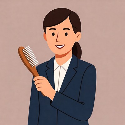 Asian woman holding wooden comb