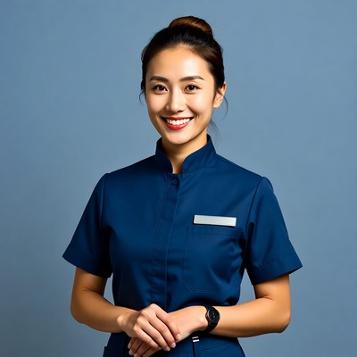 Asian woman in navy nurse uniform