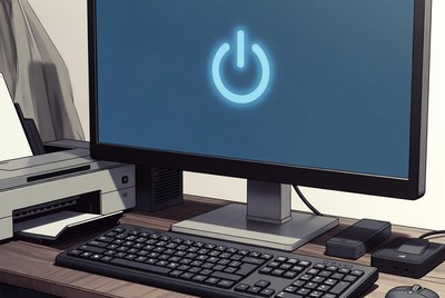 Computer with power button on screen