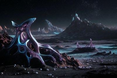 Alien Landscape with Bioluminescent Structures