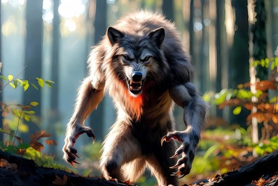 Roaring Werewolf in Forest