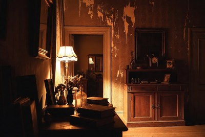 Vintage Lamp Lit Abandoned Room