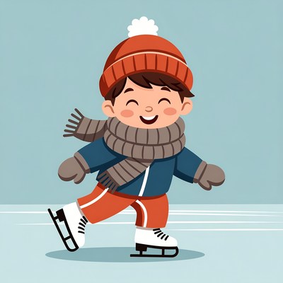 Boy ice skating in winter clothes