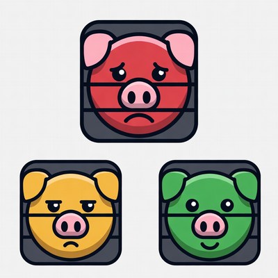 Three Cartoon Pigs in Square Frames