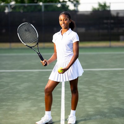 African-American girl with tennis racket and ball