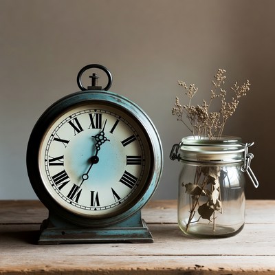 Vintage Clock with Dried Flowers
