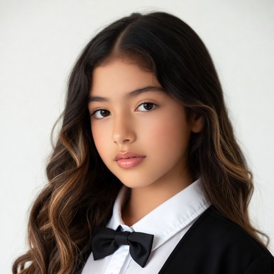 Asian girl in black bow tie uniform