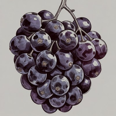 Bunch of Dark Grapes on Stem