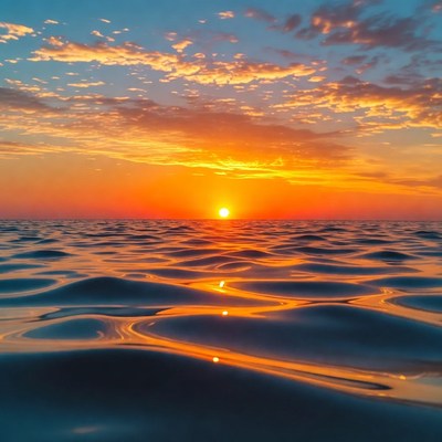 Sunset over ocean waves