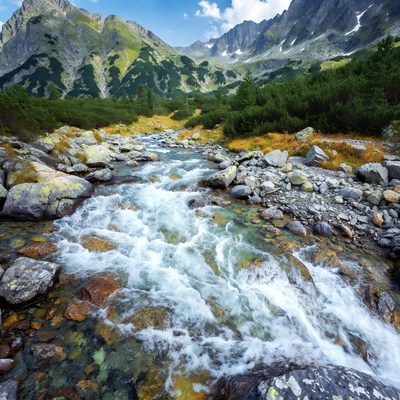 Mountain Stream Flowing Through Rocks
