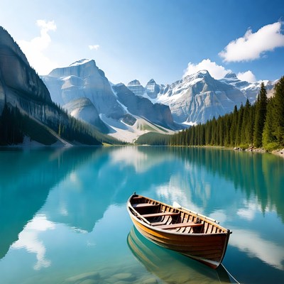 Wooden boat on Moraine Lake
