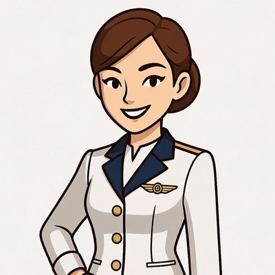 Smiling Asian woman in pilot uniform