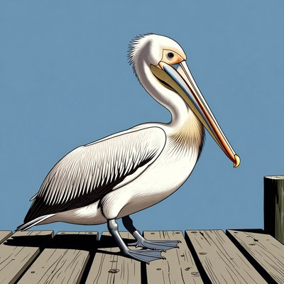 White pelican standing on dock