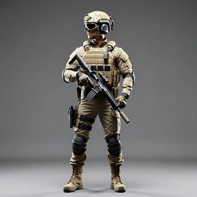 Soldier holding rifle in tactical gear