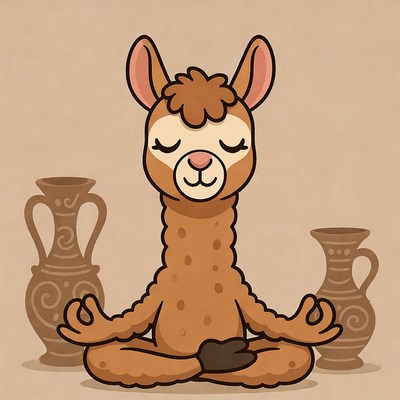 Llama meditating with pottery