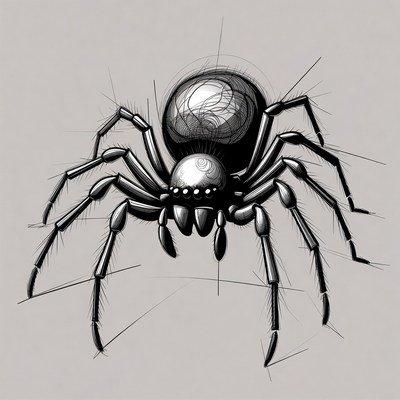 Black ink drawing of spider