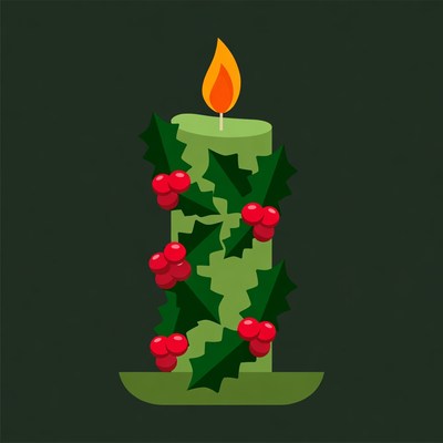 Green Holly Christmas Candle