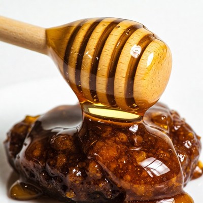 Honey Dripping from Wooden Spoon