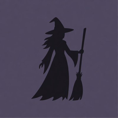 Silhouette witch holding broom