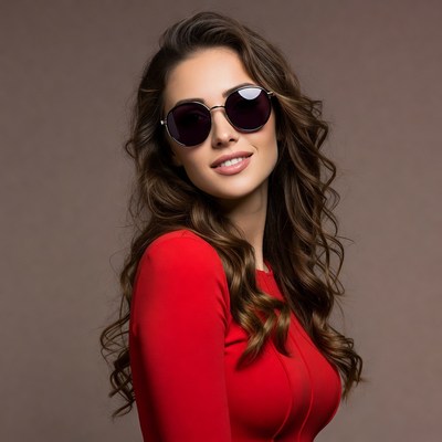 Woman in red dress with sunglasses