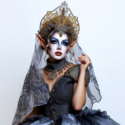 Elf woman in ornate crown and gown