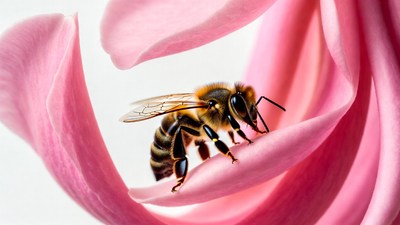 Honeybee on pink flower