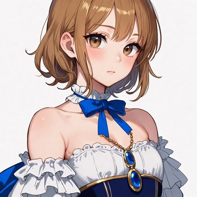 Anime girl with blue bow necklace