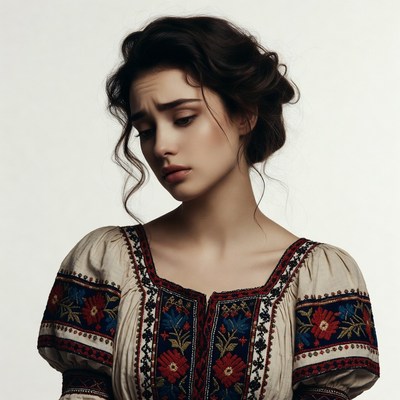 Woman in embroidered traditional dress