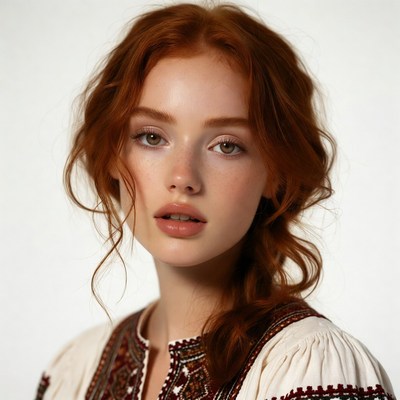 Redhead woman with wavy hair
