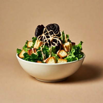 Salad with mushrooms croutons dressing