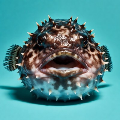 Spiky porcupine fish on blue background