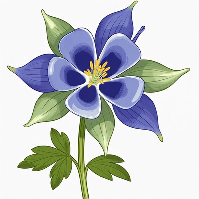 Blue Columbine Flower Illustration