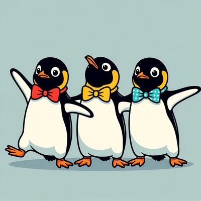 Three Penguins Wearing Bow Ties