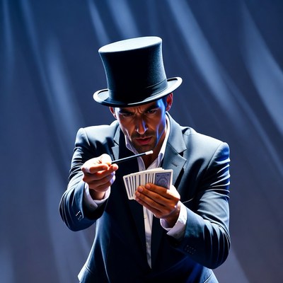 Magician performing card trick onstage