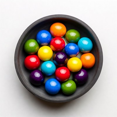 Colorful Candy Balls in Black Bowl