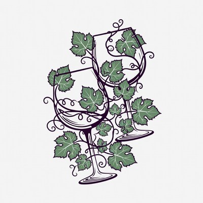 Wine Glasses with Grape Leaves
