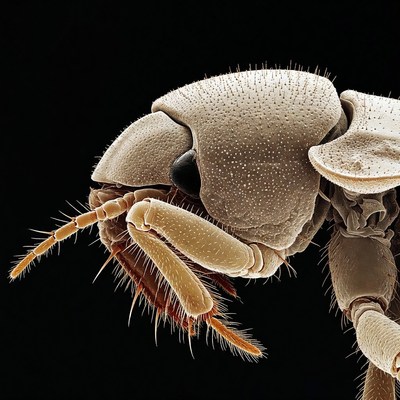 Close-up of silverfish insect head